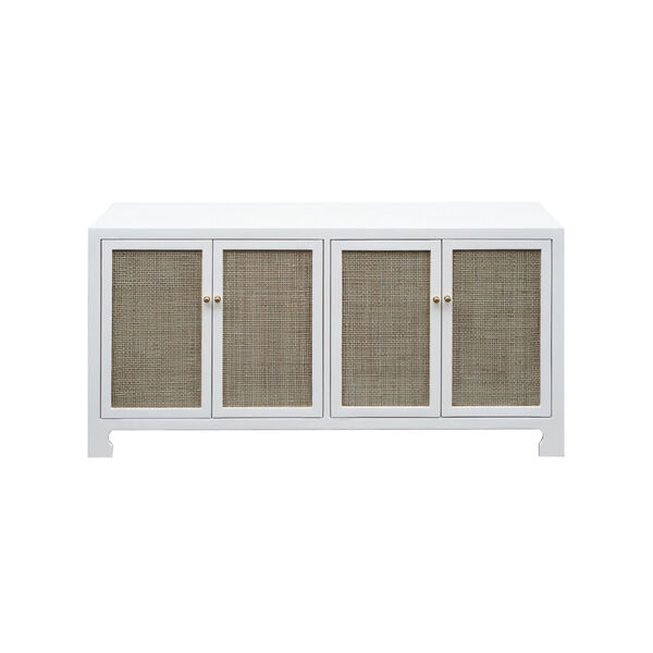 Matte White Lacquer and Natural Caning 58-Inch Cabinet, image 1